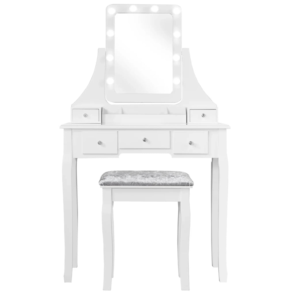 Tavolo da toeletta tavolo da trucco 80 x 40 x 135,5 cm specchio girevole con 10 luci LED design moderno in MDF bianco 20_0011533