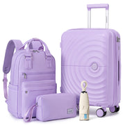 Set di valigie leggere da 3 pezzi, bagaglio a mano espandibile in PP da 20 pollici con ruote, colore lavanda.