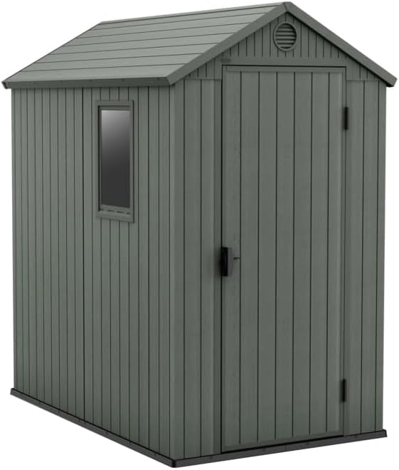 Keter Casetta da Giardino Darwin 4x6, Finitura Effetto Legno, Colore Verde Salvia, 2 m², 125,8x184,5x205H cm