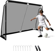 Porta da Calcio per Bambini e Adulti 3 x 2 m con Struttura in Metallo, Rete PE Impermeabile, 8 Picchetti, Sistema di Montaggio a Pulsante, Attrezzatura da Allenamento per Calcio all'Aperto