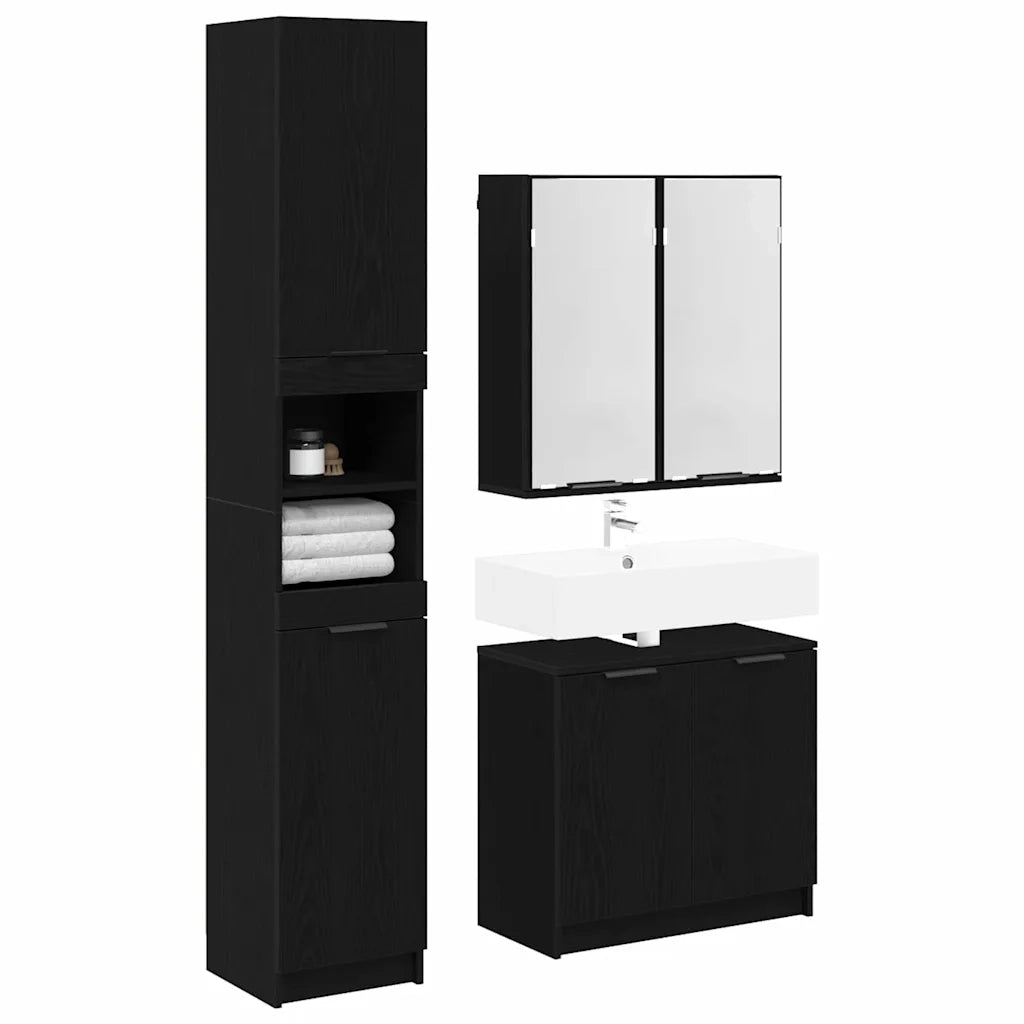 Set di Armadi da Bagno | Armadio da bagno 3 pz Rovere Nero Legno multistrato