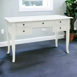 Scrivania scrittoio in legno Shabby chic 5 cassetti bianca