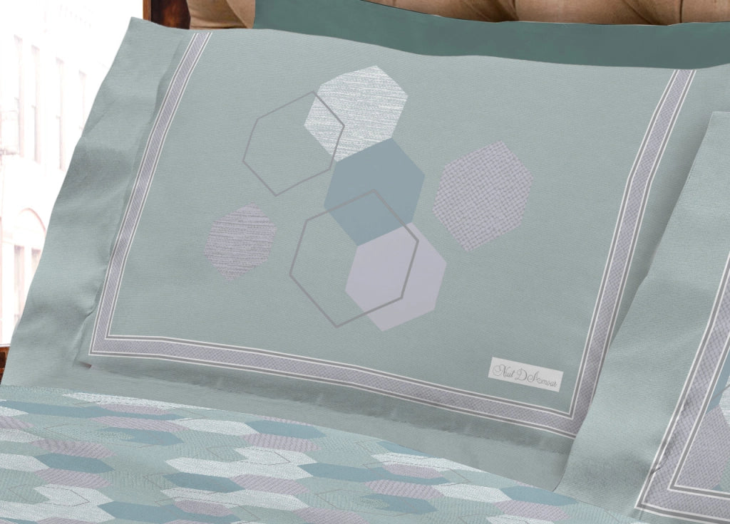 Completo Lenzuola Letto Calda Flanella 100% Cotone Disegno Bologna - Matrimoniale - Verde