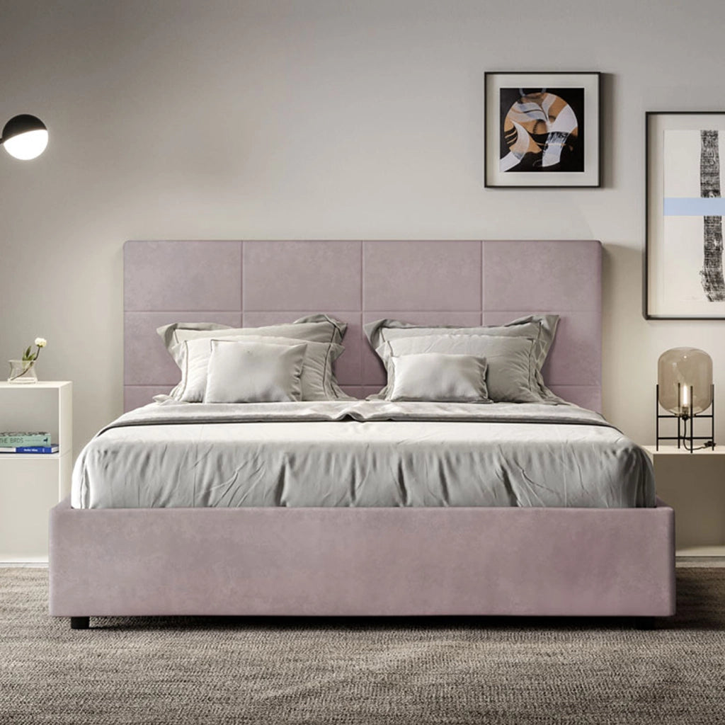 BS COM Letto una piazza e mezza contenitore imbottito 130x190 microfibra glicine