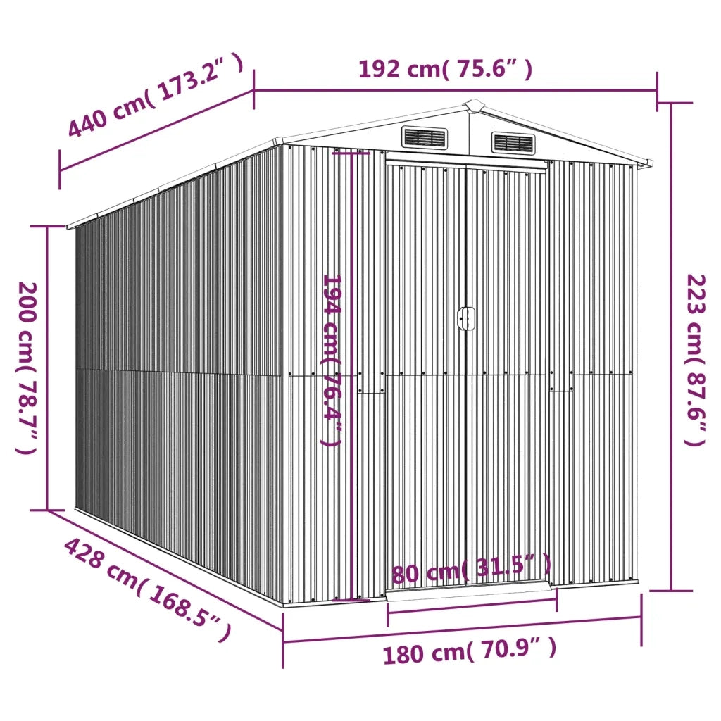 Capanno da Giardino Verde 192x440x223 cm Acciaio Zincato 3147430