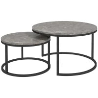 Set di 2 Tavolini da SaSet Impilabili Design Industriale Piano Effetto Cemento Piedi in Metallo, Grigio