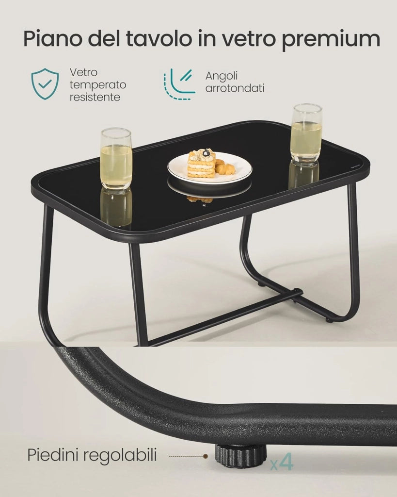 SONGMICS Set Mobili da Giardino, Set da Balcone, 2 Sedie a Dondolo con Tavolino, Panchina da Giardino, Acciaio, Tessuto Sintetica Traspirante, per Terrazza e Giardino, Marrone Chiaro GGF0028KZ01