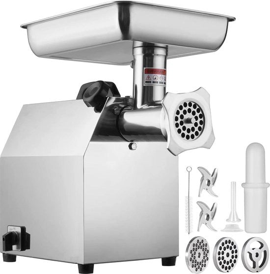 Molinello elettrico in acciaio inossidabile - 376 kg/min - 650 W - macchina da cucina multifunzionale - riempitore di salsiccia - 2 lame di taglio - 1 canna per salsiccia - per carne di manzo pollo tacchino