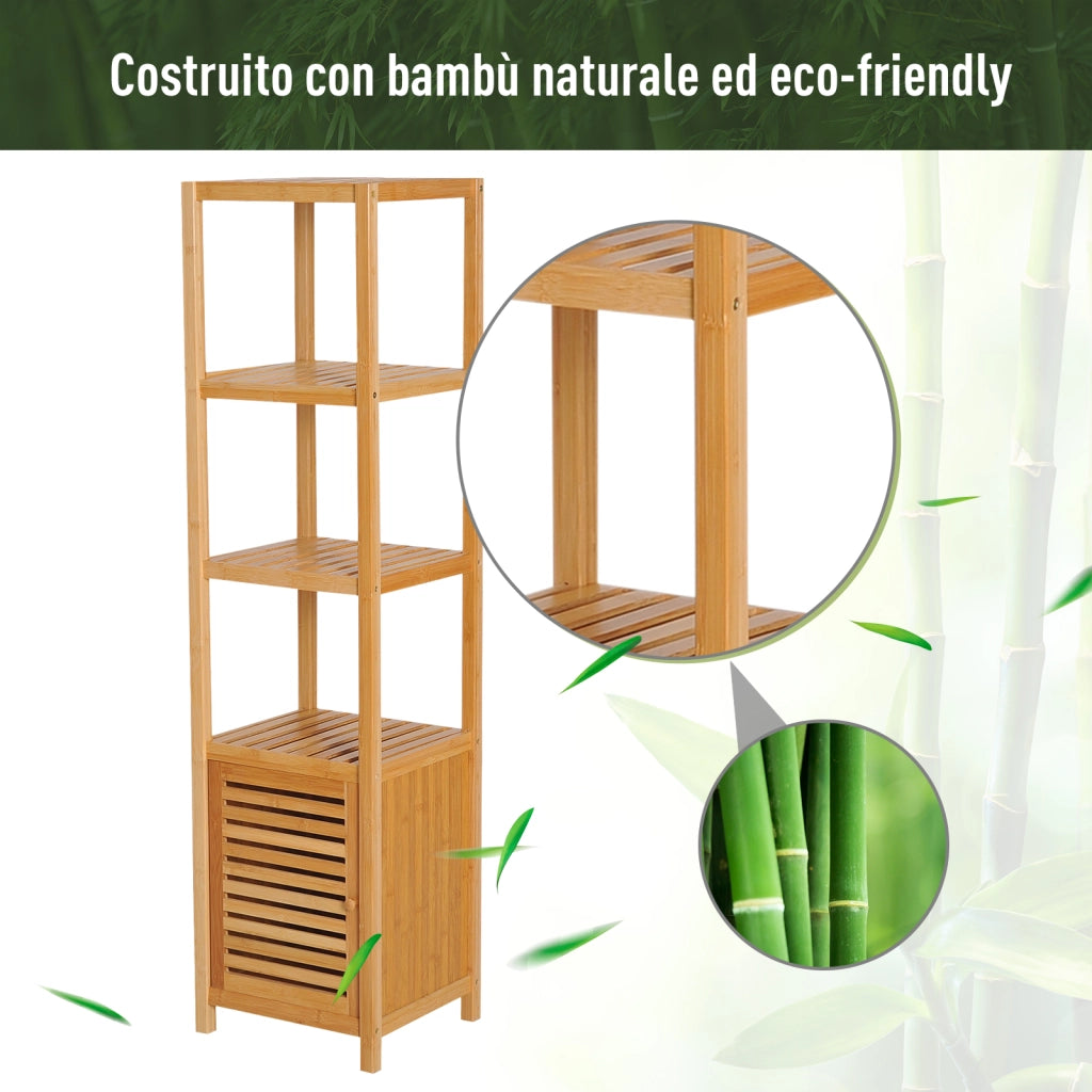 Mobile Bagno Bamb¨´ con 4 Ripiani e Armadietto ¨C zephmum ¨C Legno 36x33x140cm