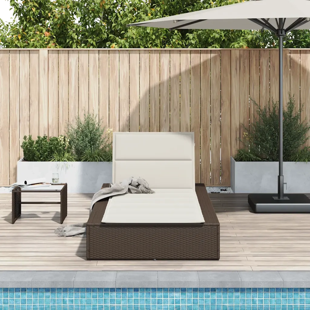 Lettino Prendisole | Sdraio da giardino | Lettino da sole con Cuscino Galleggiante Marrone Polyrattan