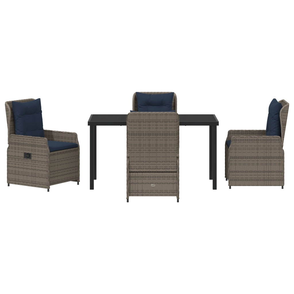 Set da Pranzo da Giardino 5 Pezzi Grigio in Polyrattan