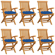 Sedie da Giardino con Cuscini Blu 6 pz in Massello di Teak cod mxl 6187