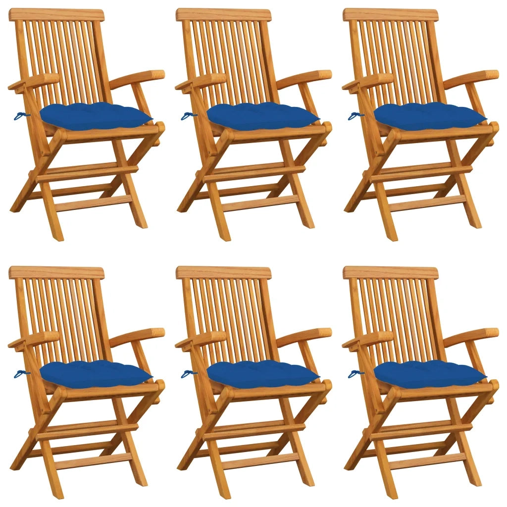 Sedie da Giardino con Cuscini Blu 6 pz in Massello di Teak cod mxl 6187