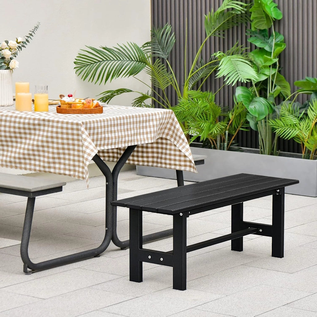 Panca da giardino in metallo, resistente alle intemperie, in metallo, portata fino a 300 kg, per giardino, cortile, balcone, 120 x 36 x 40,5 cm (nero)