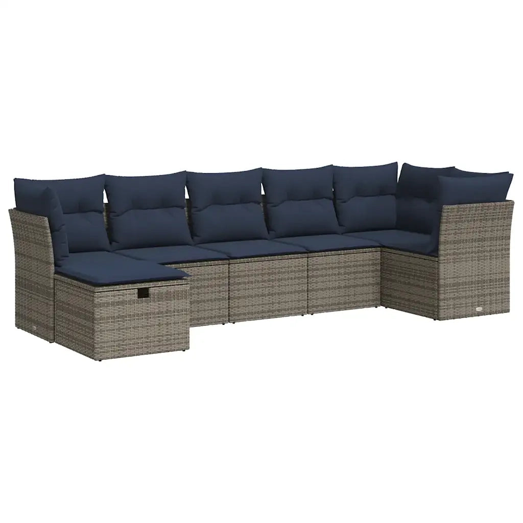 Set Divani da Giardino 7 pz con Cuscini Grigio in Polyrattan