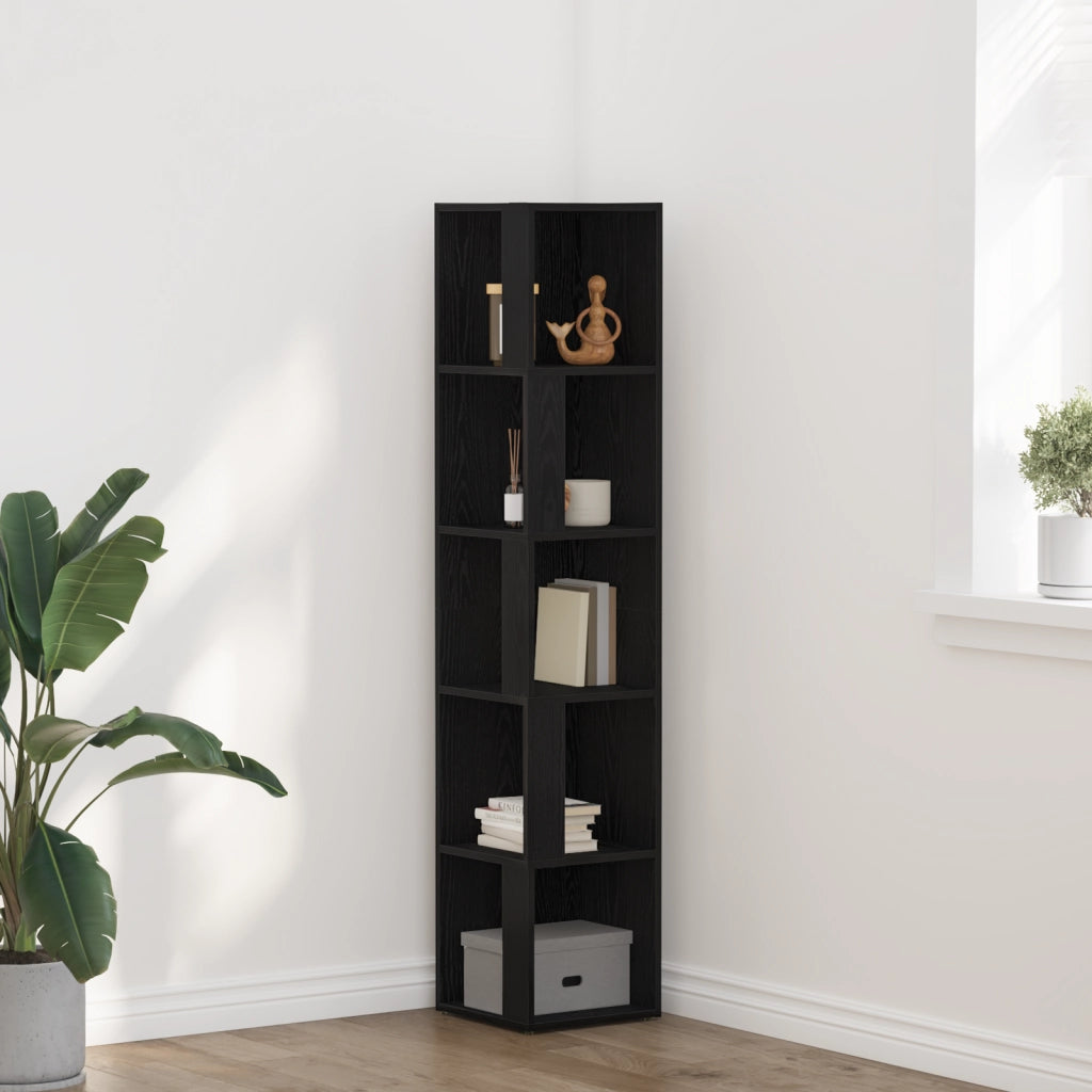 Armadio Angolare  Nero Quercia 33x33x164,5 cm in Legno Ingegnerizzato