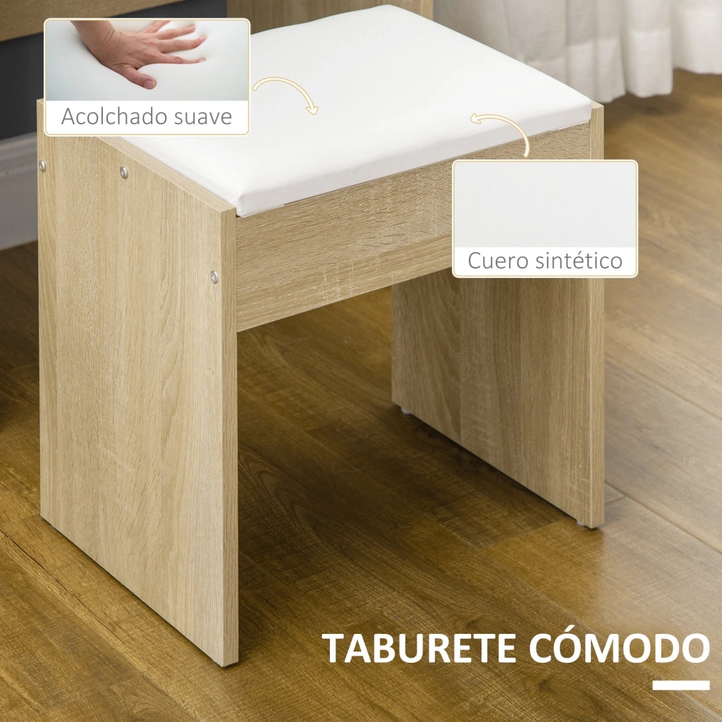 Scrivania Trucco con Specchio e Cassetti ¨C Zephmum ¨C 80x38x143 cm Legno Naturale
