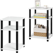 Set di 2 Comodini da Letto a 3 Ripiani, Tavolini Salotto di Legno, Tavolini Divano 40x35x57,5 cm, Facile Assemblaggio, per Camera da Letto Soggiorno, Bianco+Nero