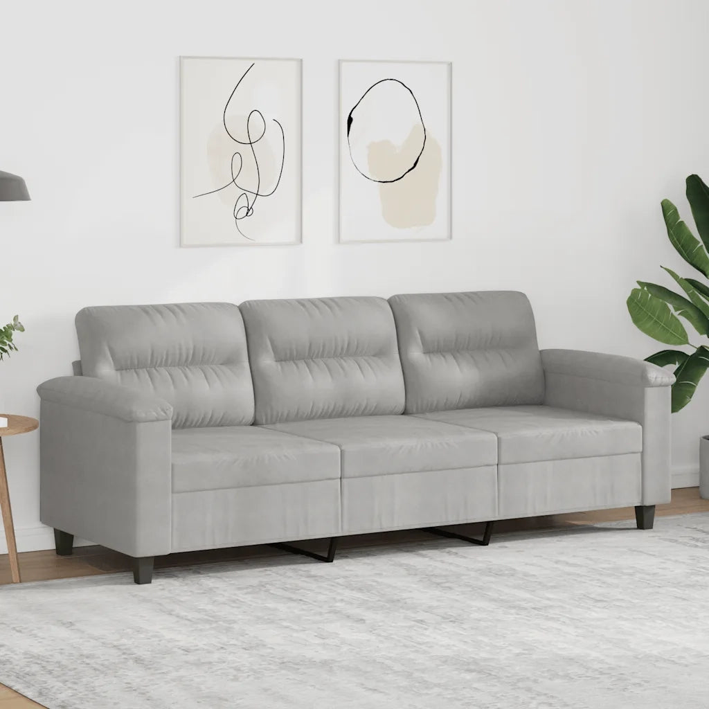 Divano a 3 Posti-Sofa 3 Posti Grigio Chiaro 180 cm in Tessuto Microfibra