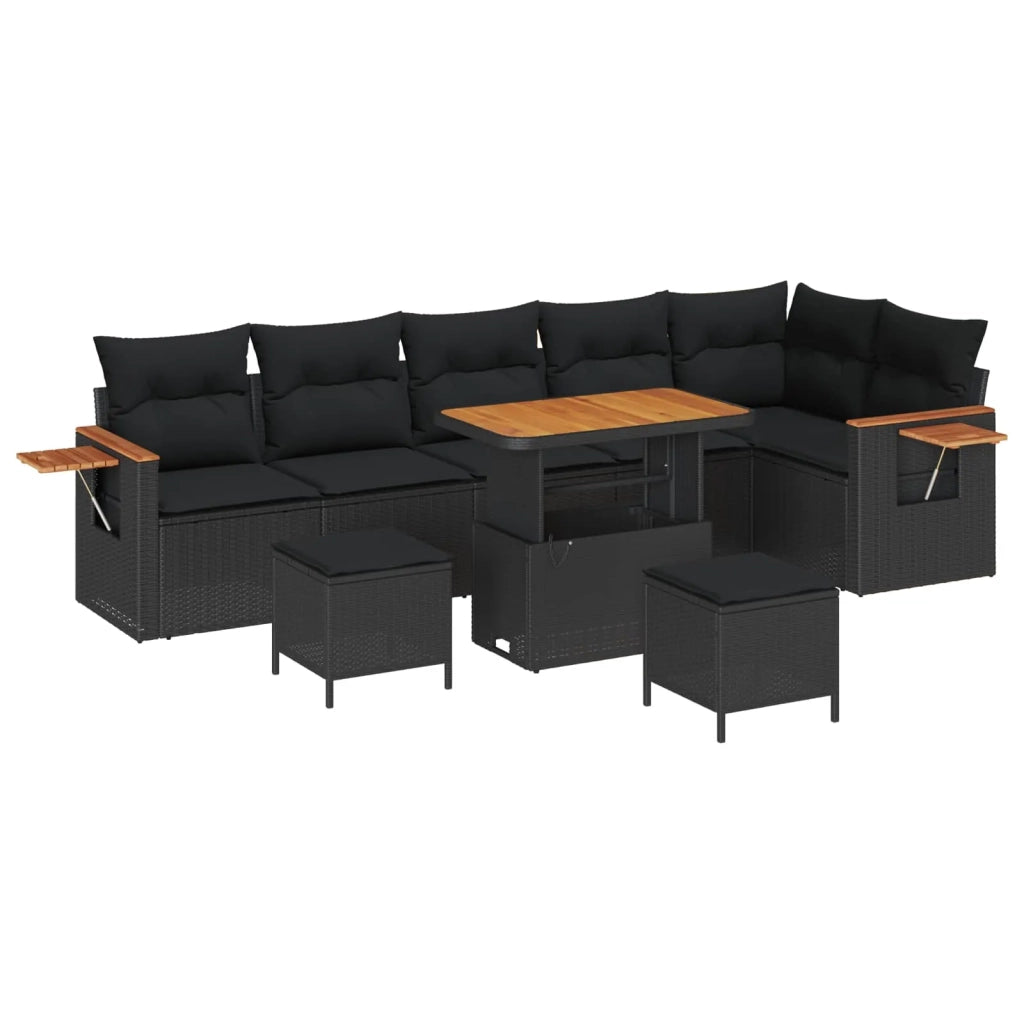 Set Divano da Giardino con cuscino 11 pcs Nero polyrattan