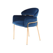 Sedia di design Elva in velluto blu e oro rosa