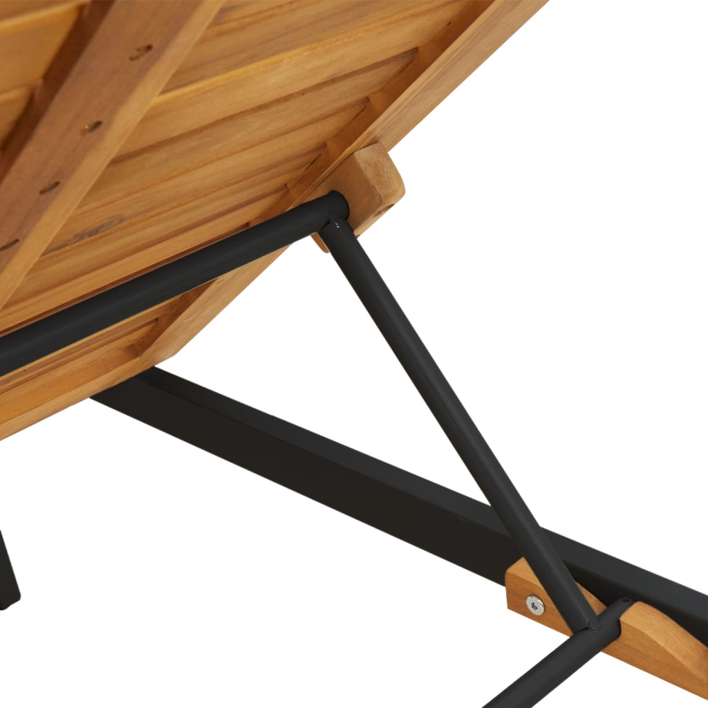 Lettino Prendisole Nero 200x55x35 cm in Legno di Acacia
