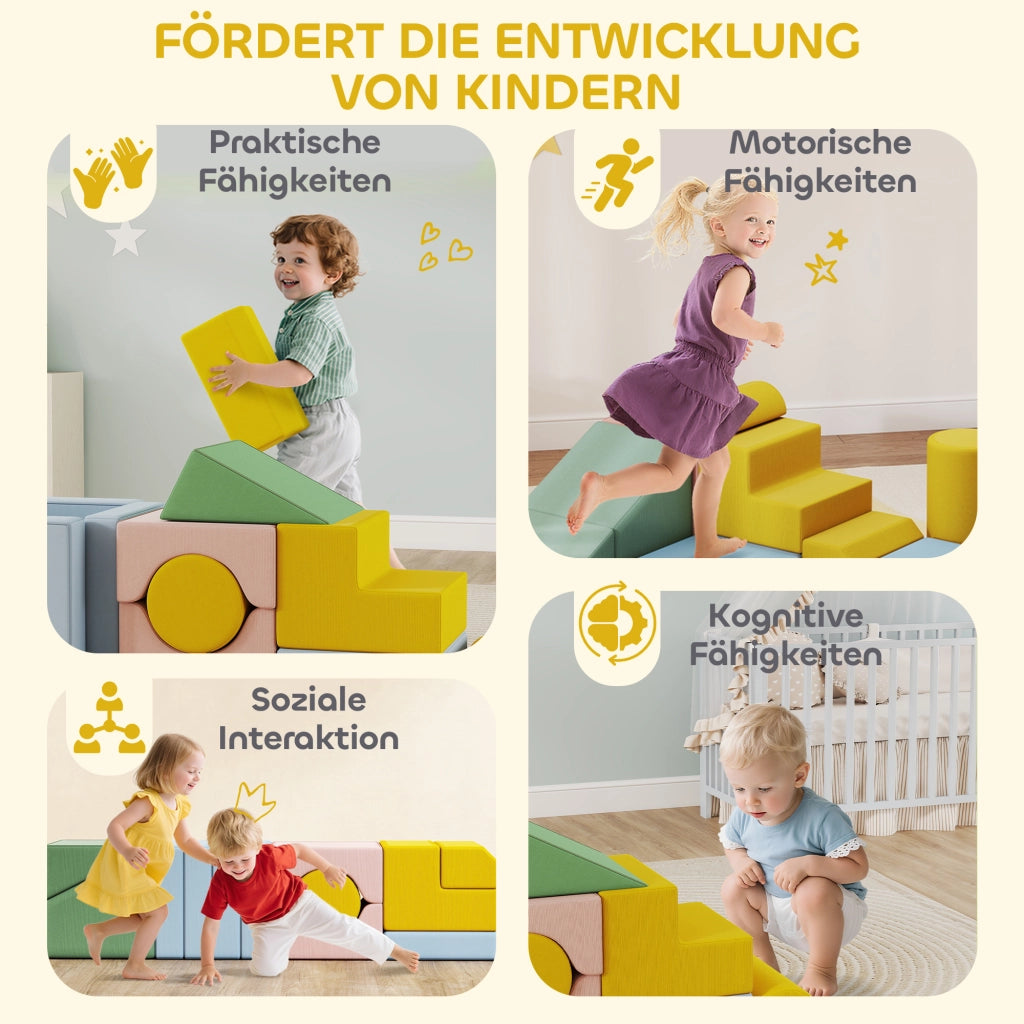 Set di blocchi morbidi per bambini ¨C zephmum ¨C 12 pezzi tessuto lavabile pastello