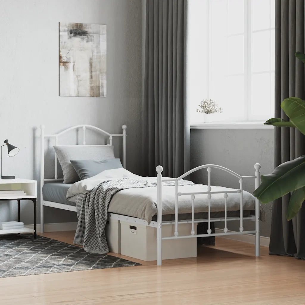 Letto singolo | Letto per adulti | Giroletto con Testiera e Pediera Metallo Bianco 90x200 cm