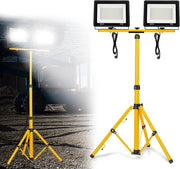 Faretto da costruzione, 2 x 200 W, 16000 lm, LED da lavoro, con treppiede e cavo da 3 m, impermeabile, IP66, per garage, officina, cantiere, bianco freddo