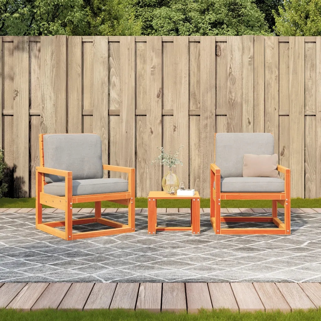 Set Salotto da Giardino 3 pz | Set di Mobili da Esterno Marrone Cera Legno Massello Pino