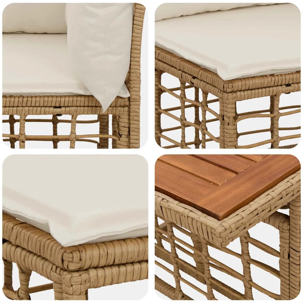 Set Divano da Giardino 5 pz Naturale e Bianco Crema polyrattan 3437862