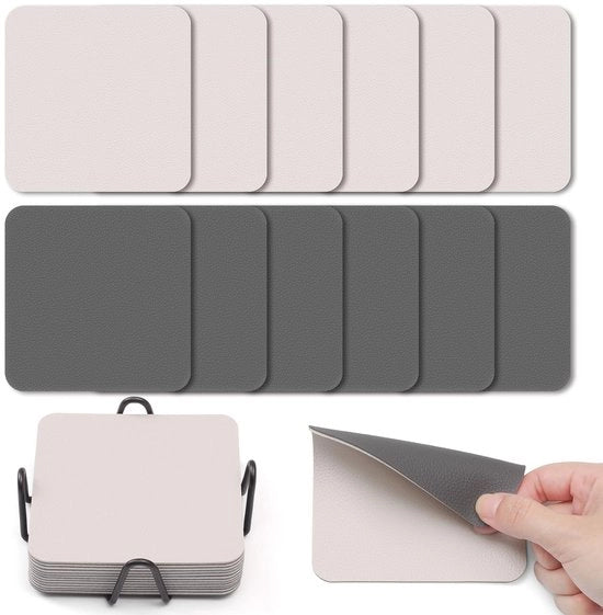 Set di sottopiani in vetro 12 pezzi quadrati 10 cm sottopiani a doppia faccia impermeabili con funzione antiscivolo con supporti (grigio beige)