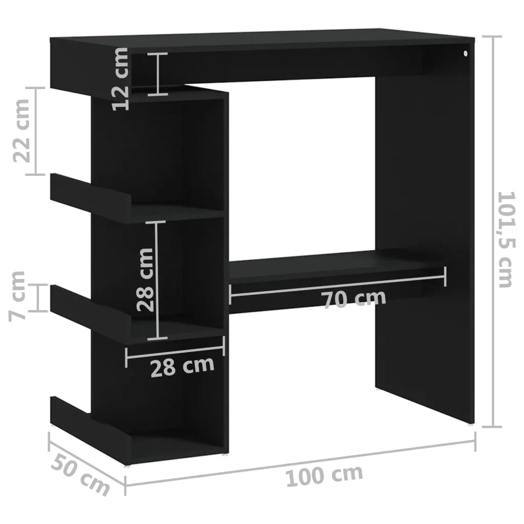 Tavolo da Bar con Ripiani Nero 100x50x101,5 cm in Truciolato 809450