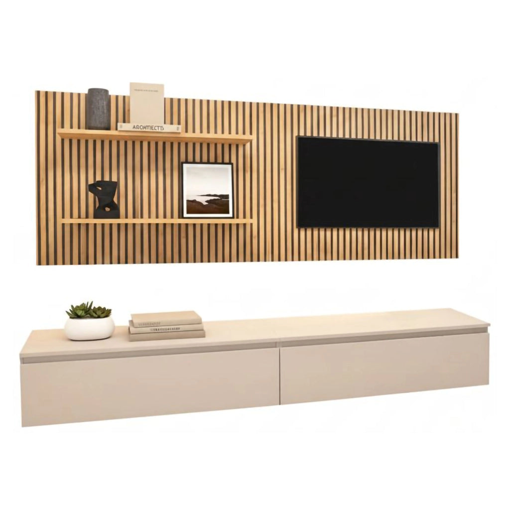 Mobile Soggiorno Pollina, Parete Attrezzata Modulabile Made in Italy, Beige