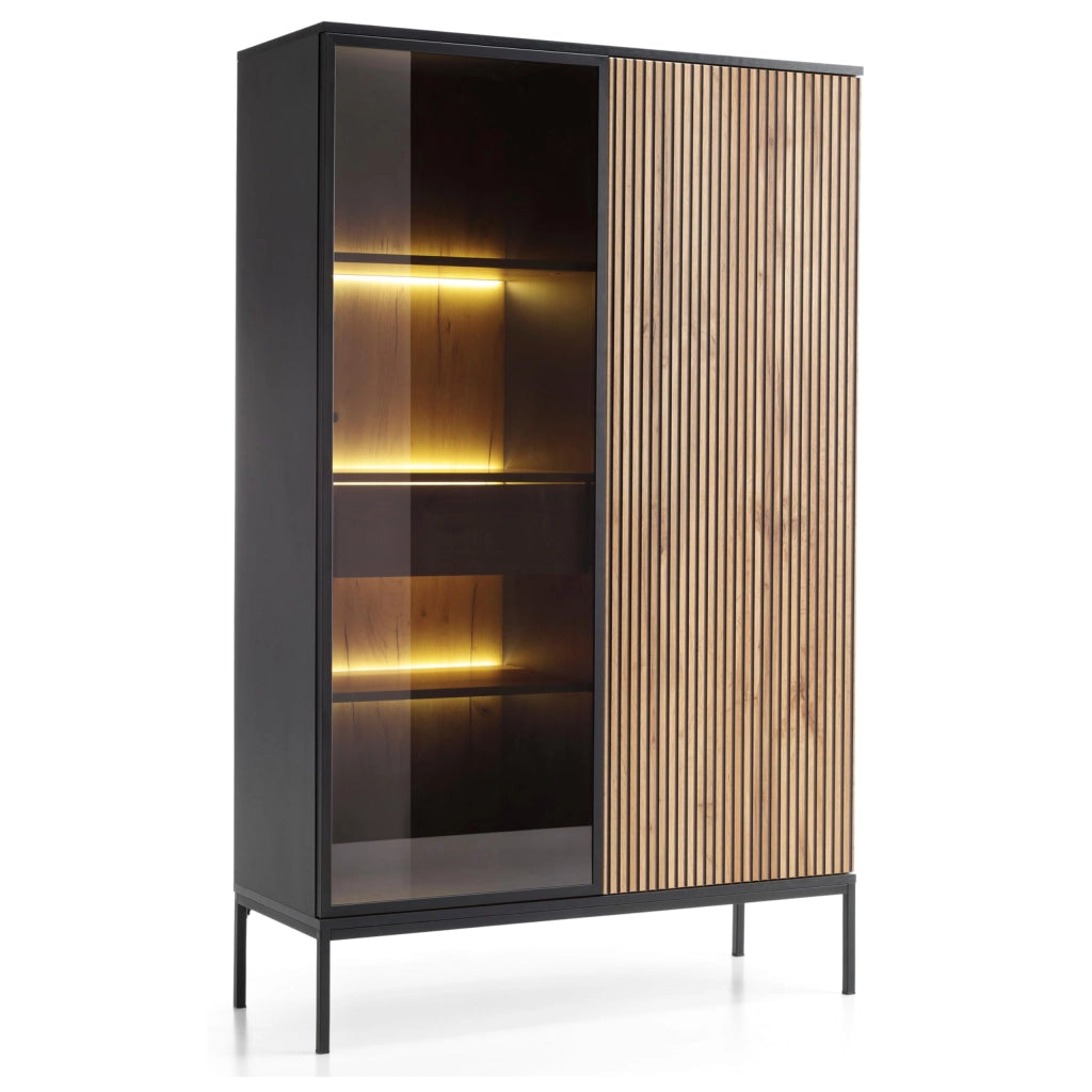 Komodee Laval WTSZ104 - Mobile con Illuminazione a LED, Nero, Rovere Wotan, Lamella, Larghezza 104 cm, Altezza 166 cm, Profondit? 39 cm