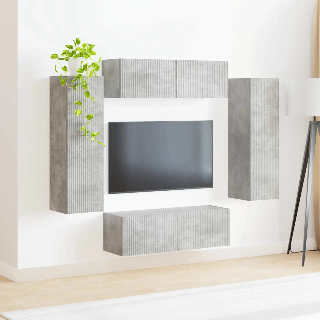 Set di Mobiletto da TV a Parete 4 pz-Credenza per TV sospesa Grigio cemento 938956