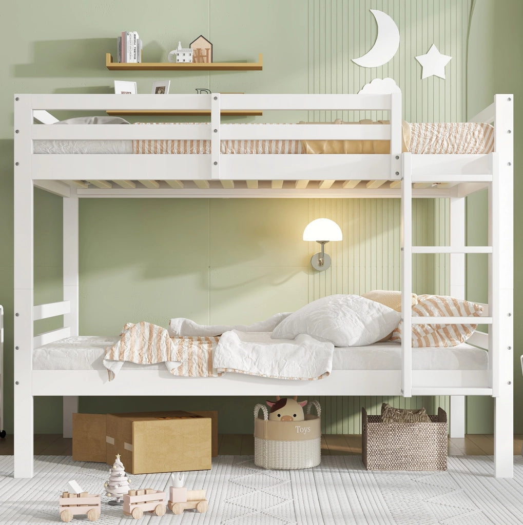Letto a castello per bambini in pino bianco, 90 x 200 cm