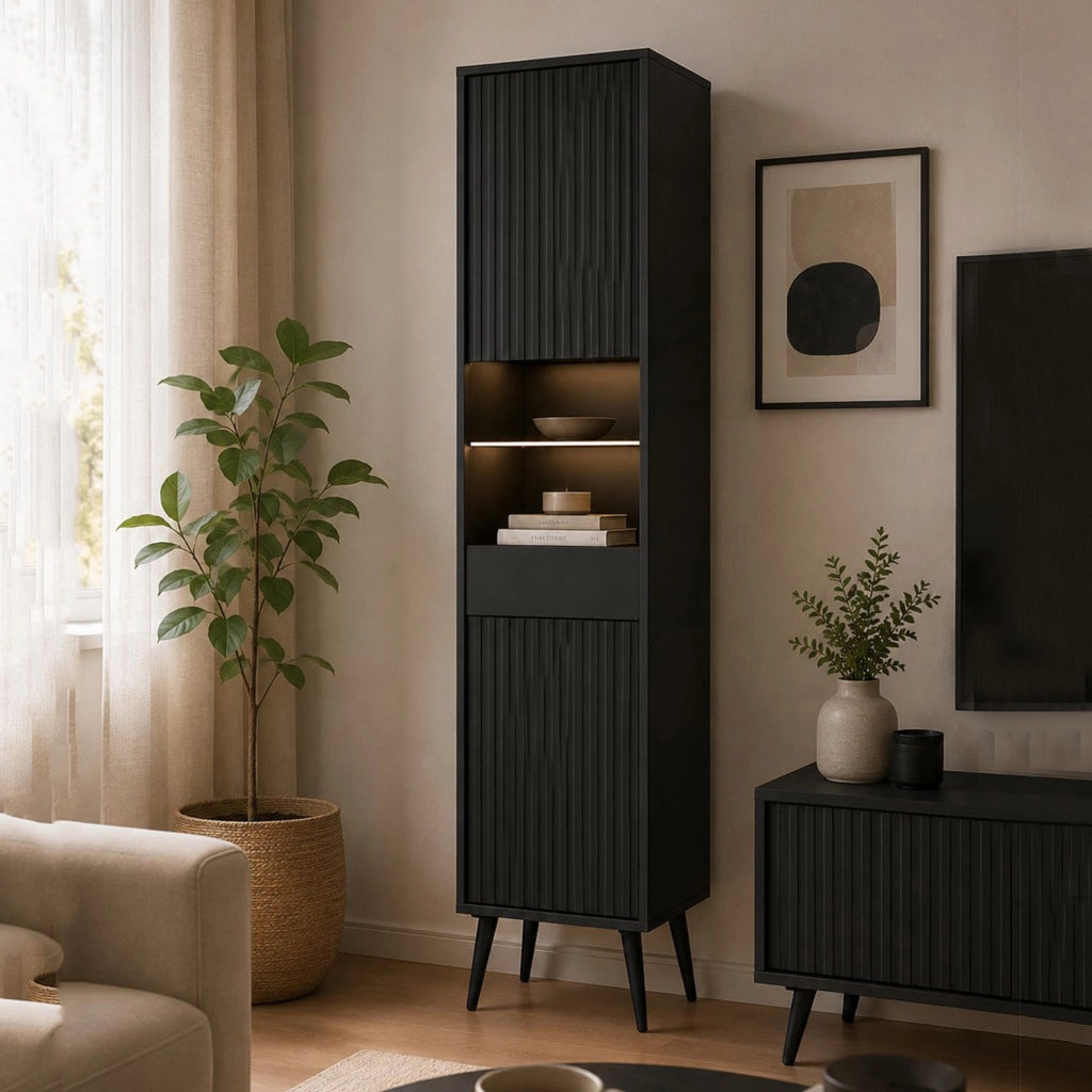 Mobile Espositore Lenagaba, Vetrina 3 Ripiani, 47x40x193h cm Nero Antracite