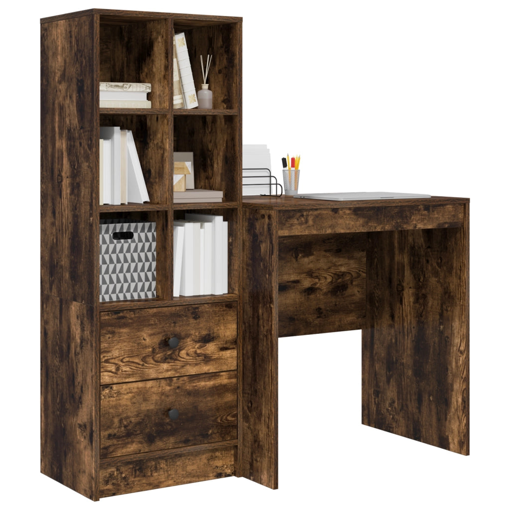 Scrivania con ripostiglio in rovere affumicato in legno ingegnerizzato