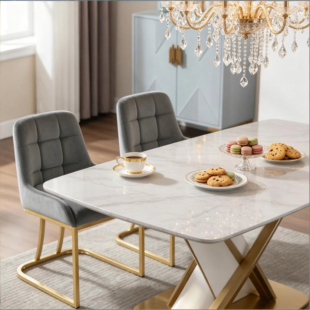 Sedie da pranzo set da 2 imbottite con schienale ergonomico e piedini regolabili in velluto metallo grigio scuro
