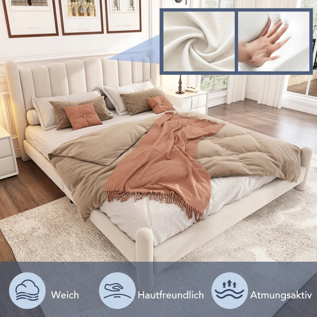 Letto imbottito con testiera in velluto - Xylo - 180x200 - Beige