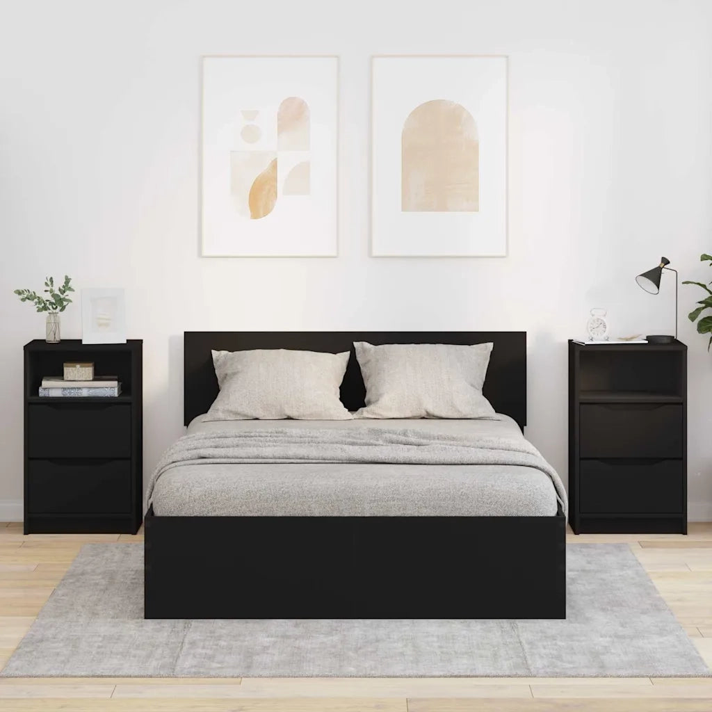 Comodini 2 pz-Set di 2 Tavolino da notte Nero 40 x 30 x 467 cm Legno multistrato