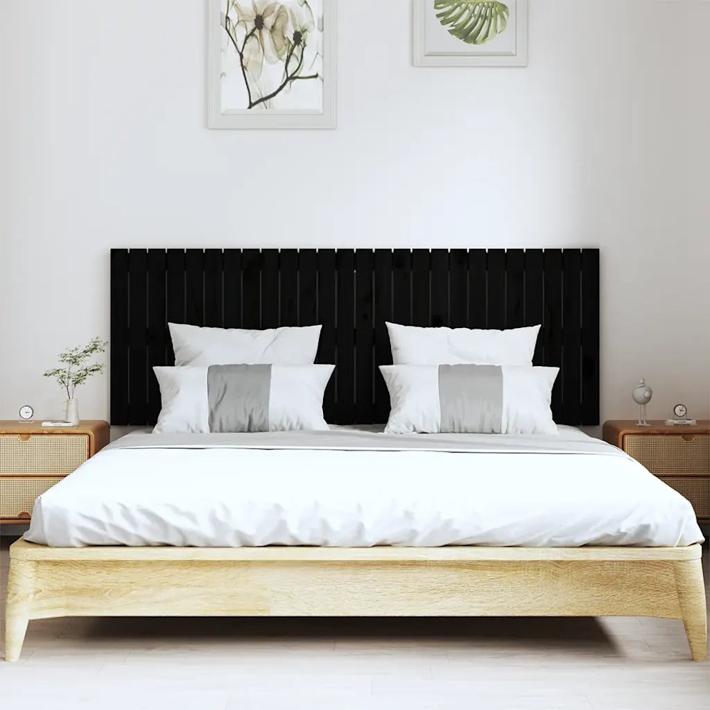 Testiera | Testata da Parete Nera 166x3x60 cm in Legno Massello di Pino