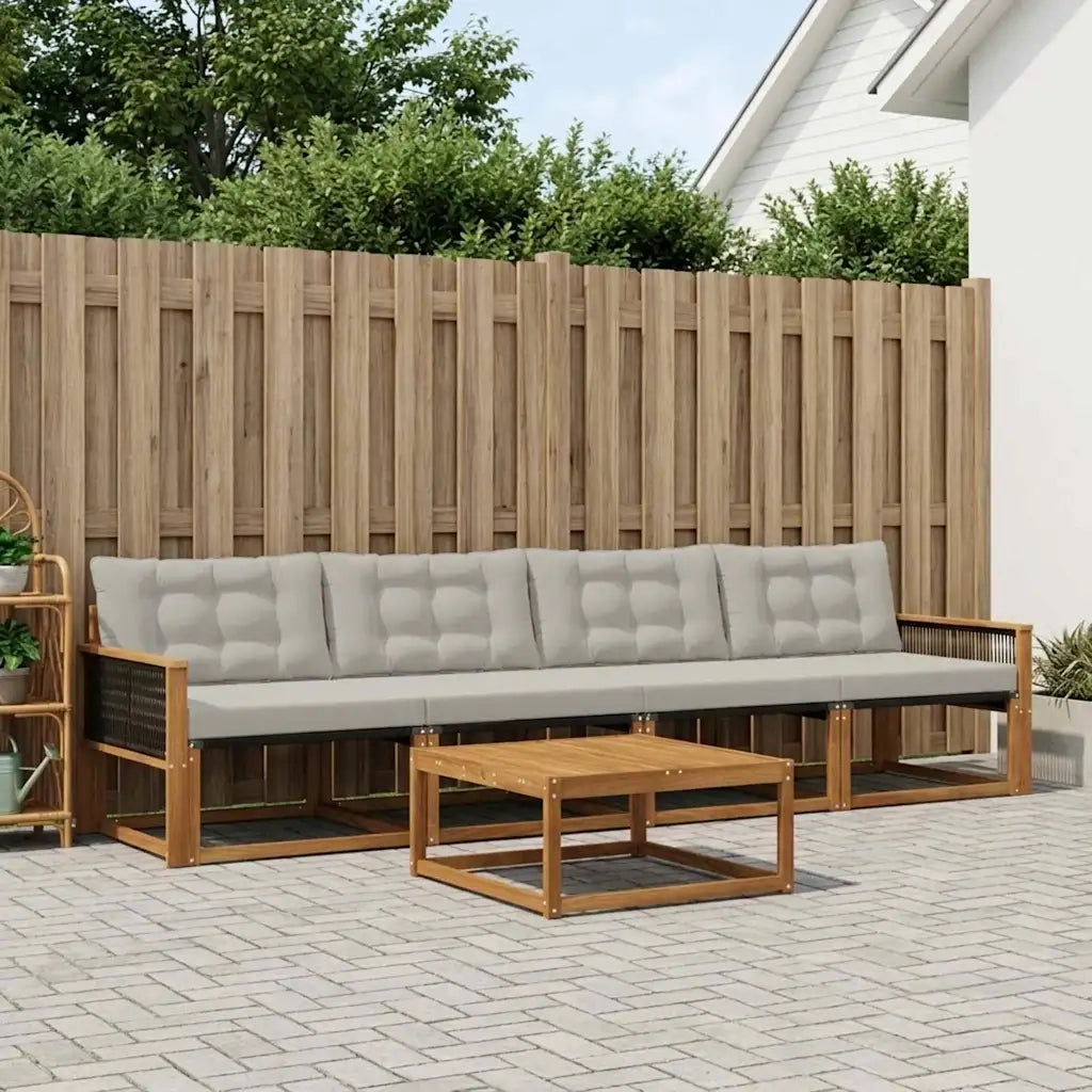 Set di divani da esterno 5 pcs Naturale e Grigio Chiaro