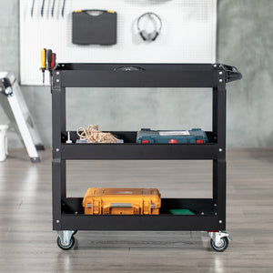 Carrello Porta Attrezzi a 3 Livelli 83x35,3x76 cm in Acciaio Nero