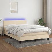 Letto a Molle con Materasso e LED Crema 140x200 cm in Tessuto 3133002