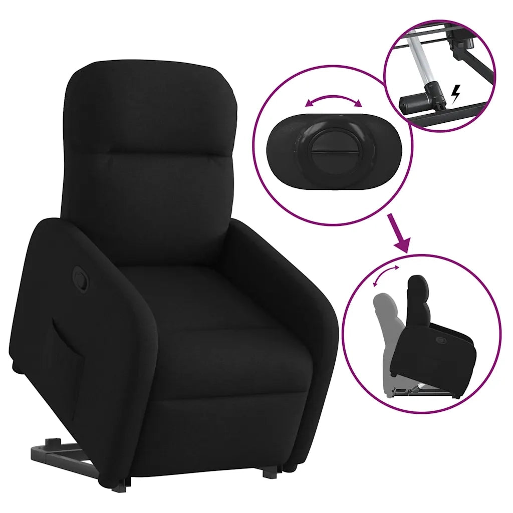 Poltrona Alzapersona Reclinabile Nera in Tessuto 3302974