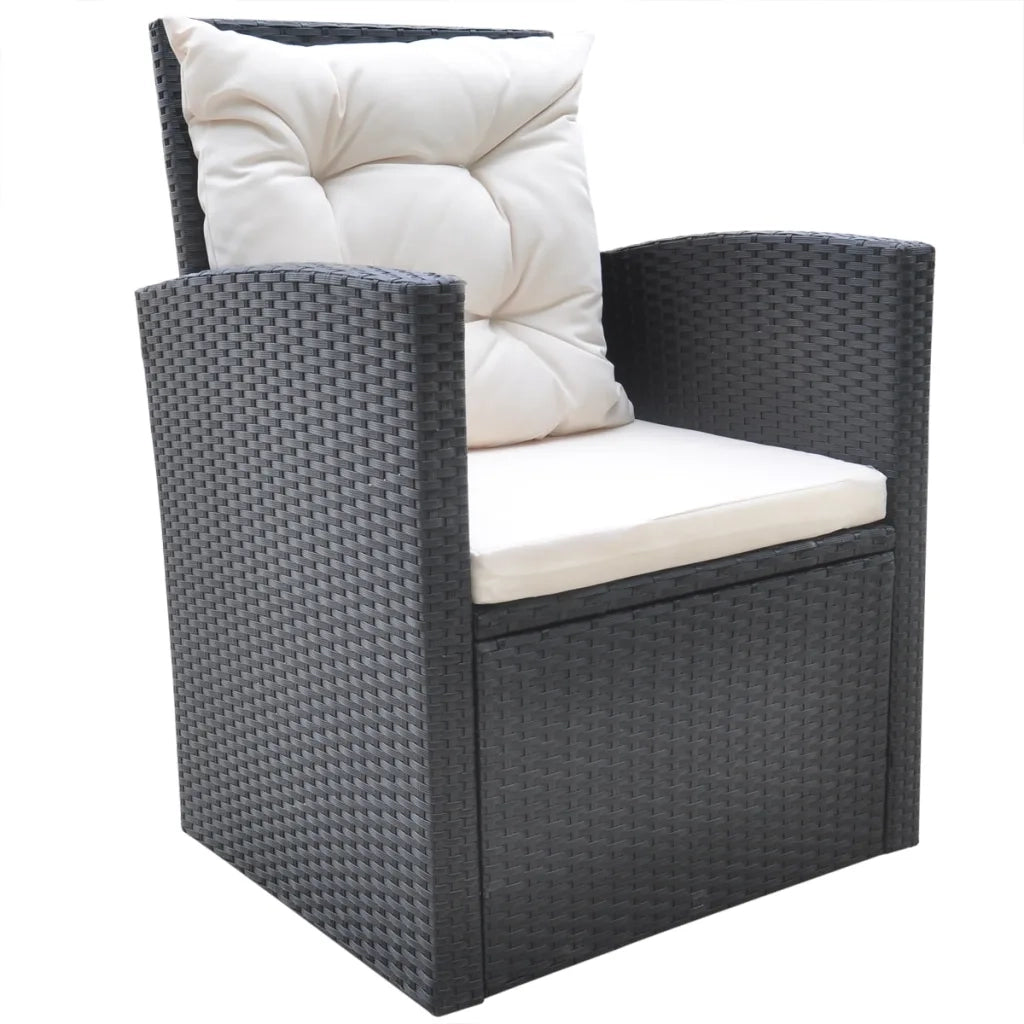 Set da Pranzo da Giardino 6 pz con Cuscini in Polyrattan Nero cod mxl 43493