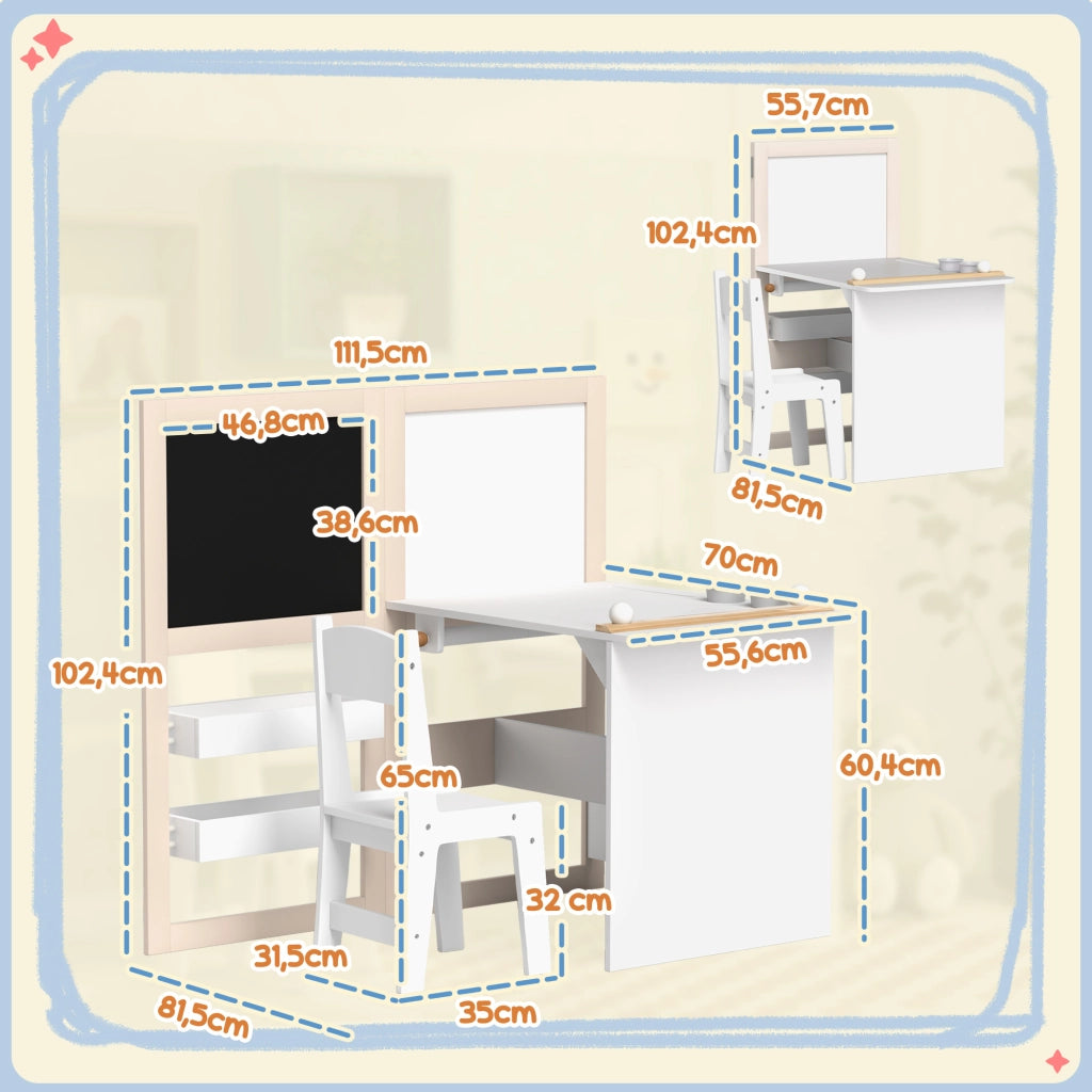 Tavolo da gioco per bambini con sedia e cavalletto pieghevole ¨C zephmum ¨C bianco