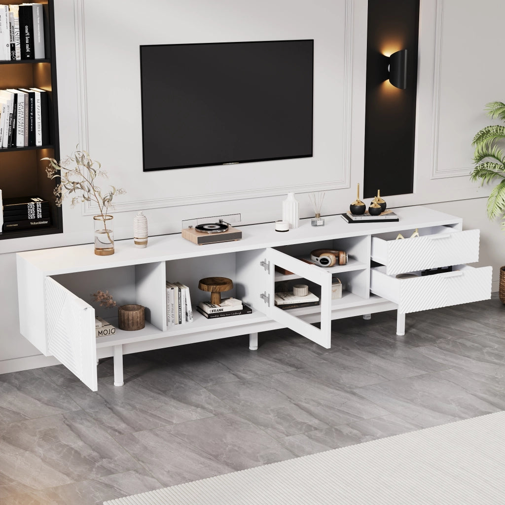Mobile TV con 2 Ante e 2 Cassetti; Anta in Vetro Temperato; Stile Moderno; 200??40??50;5 cm; in Truciolare; Bianco